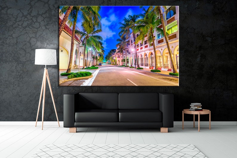 Florida wall art USA cityscape and square home decor Palm Beach photo print Framed canvas art Ready to hang City multi panel art