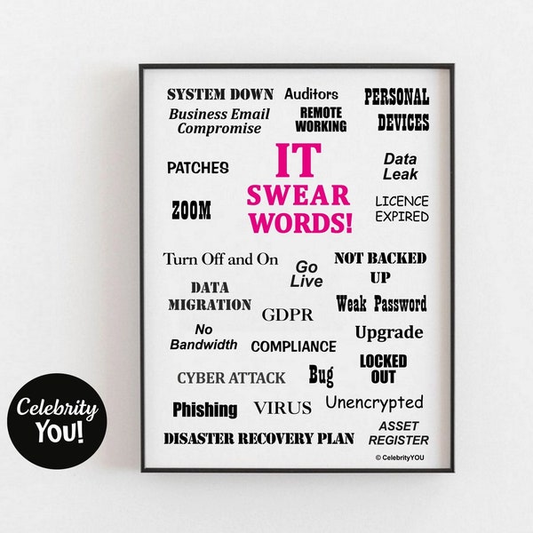 Information Technology Swear Words PRINTABLE Office Sign, Funny IT Gift, Womens Computing Gift, Techie Wall Art, Pet Peeves Instant DOWNLoad