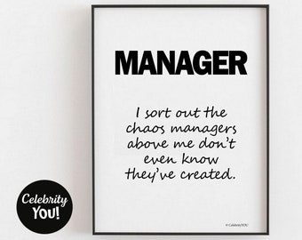 Funny Manager definitie afdrukbaar bord - Boss Office Decor, werk chaos citaat poster (digitale download)