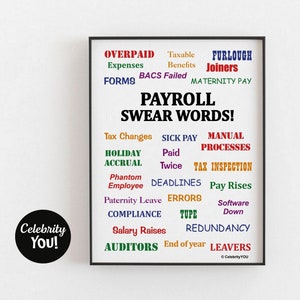 Payroll Swear Words PRINTABLE Office Decor, Funny Payroll Manager Gift, Coworker Present, Pet Peeves Quotes Poster Sign, INSTANT Download