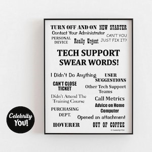 Tech Support Swear Words PRINTABLE Office Sign, Funny Tech Gift, IT Help Desk Pet Peeves, Wall Art, Home Office Print Idea INSTANT Download