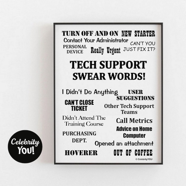 Tech Support Schimpfwörter DRUCKBARE Büroschild, lustiges Tech Geschenk, IT Help Desk Haustier ärgert, Wandkunst, Home Office Druck Idee SOFORTIGER Download