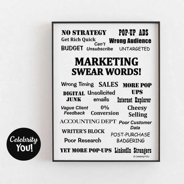 Marketing Swear Words PRINT, Office Decor, Annoyingly Funny Gift, Digital Marketing Executive Manager Pet Peeves Poster, Humor, Secret Santa