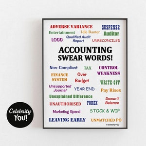 Accounting Swear Words PRINT Colour, Accountant Office Decor, Funny Birthday Leaving Gift Present, Pet Peeves Wall Art, Humor, Home Office