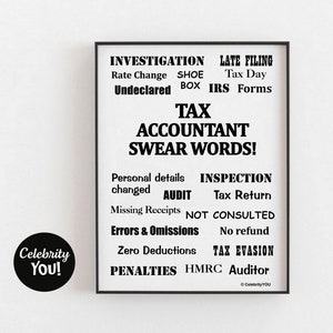 Tax Accountant Swear Words PRINTABLE Office Decor, Funny CPA Gift, Pet Peeves Wall Art, Tax Preparer Sign, Tax Season Joke, Instant DOWNload