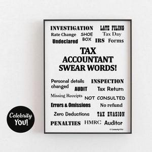Tax Accountant Swear Words PRINT, Office Decor, CPA Pet Peeves Poster, Tax Season Sign, Gift for Tax Preparer or Advisor, Accountant Present