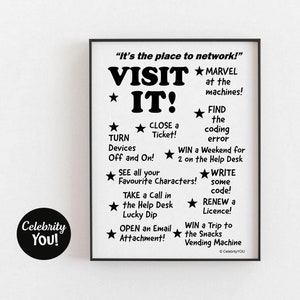 Funny IT Department PRINT, Crazy Information Technology Office Sign, Visit IT, British Humor, Techie terms Joke Poster, Awesome Secret Santa