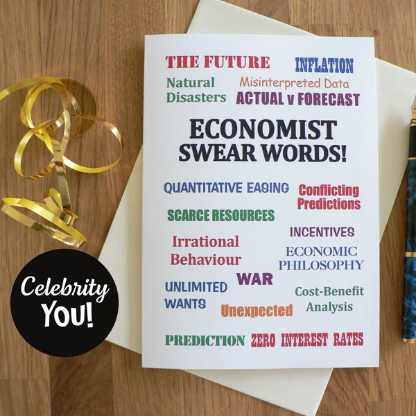 Economist Swear Words Annoyingly Funny Economics Terms Greeting Card, Economist Birthday Thank You Leaving, Pet Peeves Annoyances, BLANK