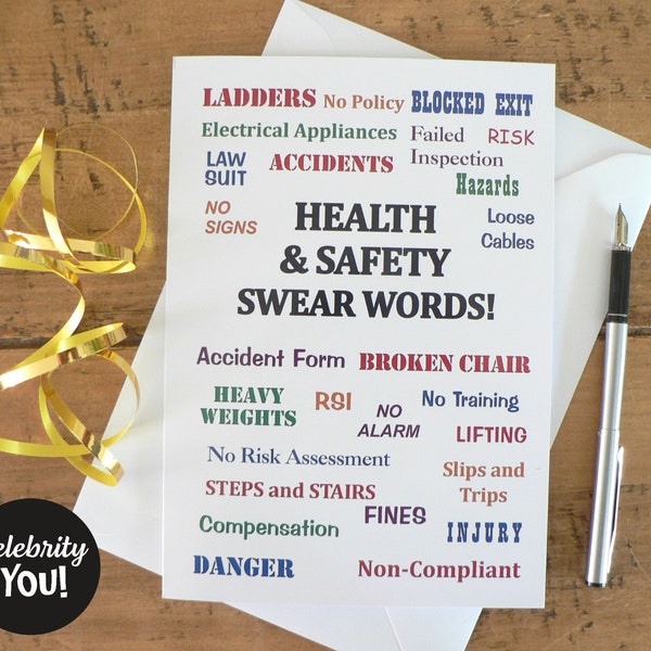 HEALTH & SAFETY Swear Words Greeting Card, Safety Officer Pet Peeves, Funny Birthday Exams Retirement Leaving Card, Gag Joke Humor, BLANK A5