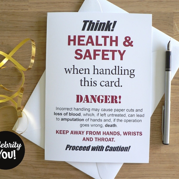 Funny Health and Safety Crazy Danger Sign Greeting Card, Health Safety Birthday Thank You Retirement Leaving Card, Joke Gag, Humor, BLANK A5
