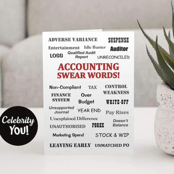 Accounting zweert woorden afdrukbare Accountant Card, grappige wenskaart blanco, Last Minute verjaardag gefeliciteerd verlaten, digitale download