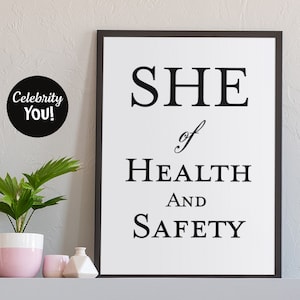 She of Health and Safety PRINTABLE Safety Name Sign | Funny Safety Manager Gift | Womens Office Wall or Desk Decor Idea | INSTANT Download
