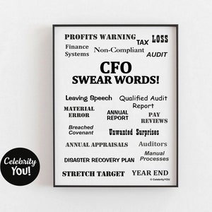 CFO Swear Words PRINTABLE Office Decor, Funny Chief Financial Officer Gift, CFo Pet Peeves Wall Art, Humorous Sign, INSTANT Download Print