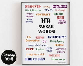 Human Resources Swear Words PRINTABLE Print Sign, Funny Human Resources Gift, Hr Manager Pet Peeves Wall Art, Office Decor, INSTANT Download