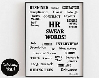 HR Human Resources Swear Words PRINTABLE Home Office Decor, Funny Human Resources Gift, Manager Pet Peeves Wall Art, Humor INSTANT Download