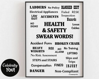 Gezondheid en veiligheid vloekwoorden AFDRUKBAAR kantoordecor, gezondheids- en veiligheidscadeau, geintjes muurkunst, grappig veiligheidsbord poster, INSTANT Download