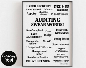 Auditing Swear Words PRINTABLE Office Decor, Funny Auditor Gift, Audit Pet Peeves Wall Art, Auditing Humor Print, INSTANT Digital Download