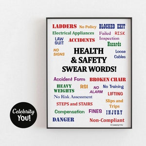 Health & Safety Swear Words Color PRINT, Safety Poster, Office Decor, Manager Leaving Gift or Present, Pet Peeves Sign, Funny Secret Santa