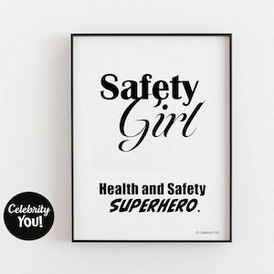 Sinal de saúde e segurança IMPRIMÍVEL para menina de segurança, presente engraçado para gerente de mulher, decoração de escritório em casa, sinal de mesa de cargo, poder de menina de super-herói, DOWNLOAD