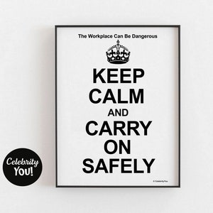 Health and Safety PRINTABLE Poster Sign, Funny Safety Manager Gift, Keep Calm Carry On, Safety Office Decor, Humor, INSTANT Digital Download