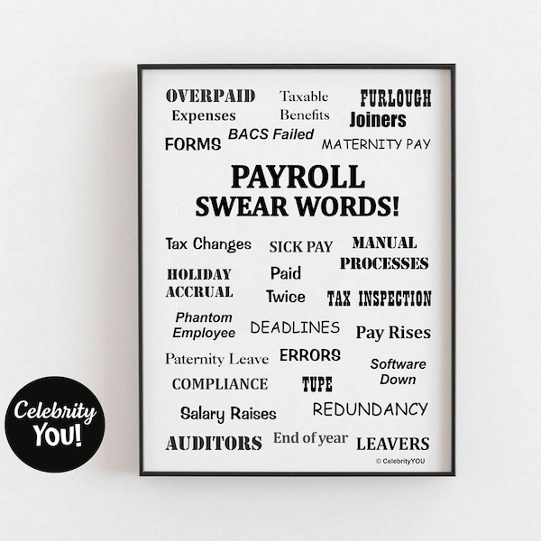 Payroll Swear Words PRINTABLE Office Decor, Funny Payroll Clerk Manager Gift, Pet Peeves Wall Art, Humor, Print Sign, INSTANT Download