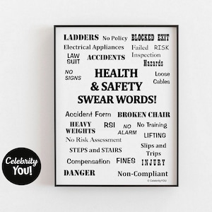 Health and Safety Swear Words PRINTABLE Office Decor, Health & Safety Gift, Pet Peeves Wall Art, Funny Safety Sign Poster, INSTANT Download