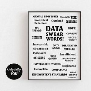 Data Swear Words PRINT Office Decor, Funny Data Analyst Gift, Data Nerd Gift, Big Data Scientist, Pet Peeves Wall Art, Home Office Sign,