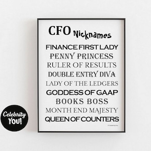 CFO Nicknames PRINTABLE Wall Art | Funny Woman cfo Gift | Accountant Gift |  Womens Home Office Desk Decor | INSTANT Download Print Poster