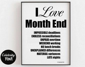 Reasons I Love Month End PRINTABLE Accounting Sign Print, Funny Accountant Gift, Home Office Decor, Sarcasm Humor, Finance, INSTANT Download