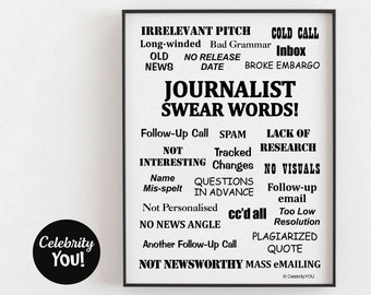 Journalist Swear Words PRINTABLE Office Sign, Annoyingly Funny Gift, PR Journalist Pet Peeves Poster, Journalism Terms, Digital DOWNLOAD