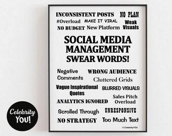 Social Media Management Swear Words PRINTABLE Office Sign, Social Media Manager Gift, Annoyingly Funny Pet Peeves Poster, Top 10, DOWNLOAD