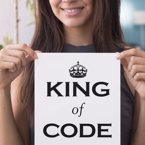 King Code AFDRUKBAAR posterbord computerprogrammering | Grappig cadeau-idee computerprogrammeur | Muurkunst softwareontwikkelaar | DIRECT downloaden afbeelding 2