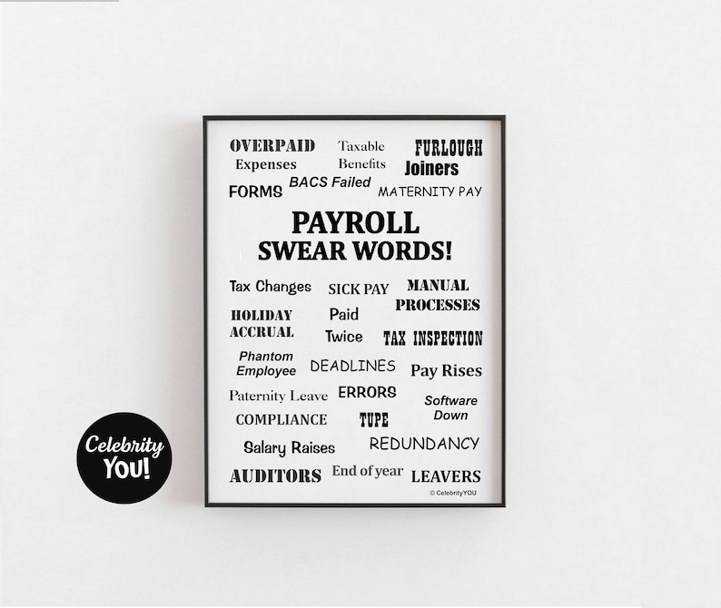 Payroll Swear Words PRINTABLE Office Decor, Funny Payroll Clerk Manager