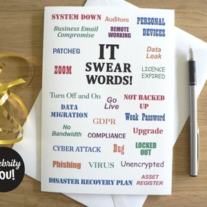 Information Technology Swear Words Funny Computing Greeting Card, IT Manager Director Birthday Thank You Leaving Card, CIO Pet Peeves, BLANK