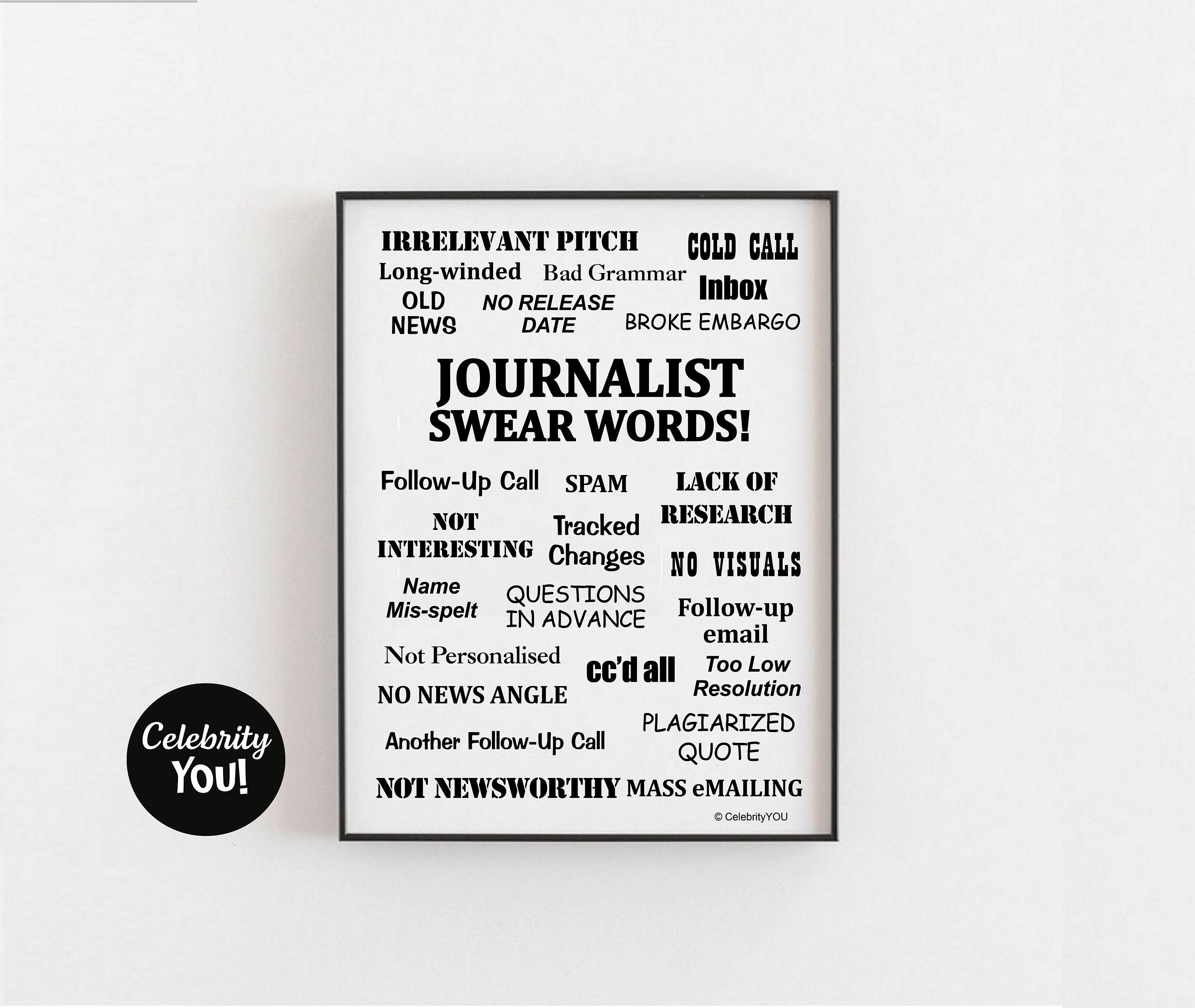 Journalist Swear Words PRINTABLE Office Sign, Annoyingly Funny Gift, PR