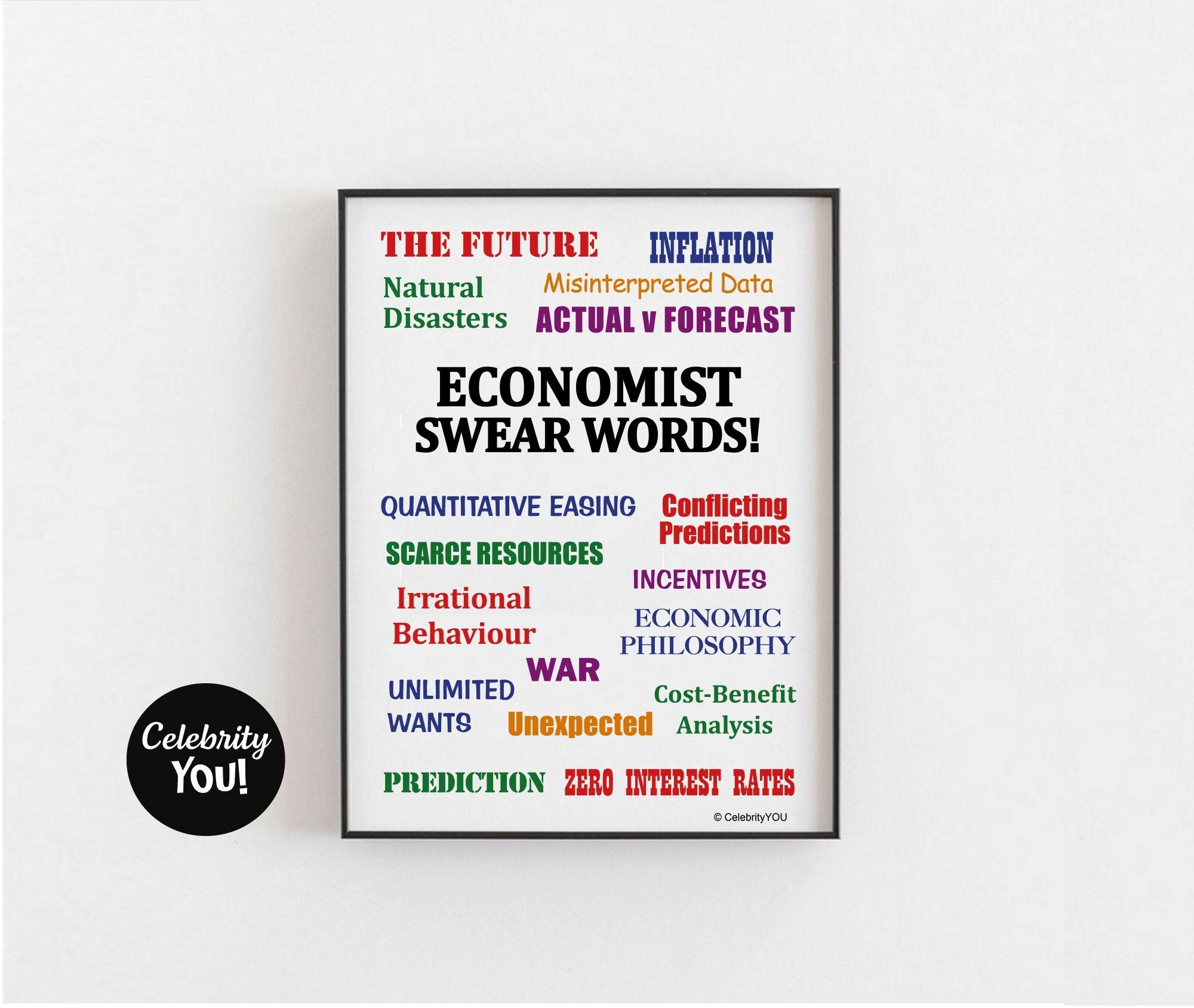 Economist Swear Words PRINTABLE Office Sign, Annoyingly Funny Gift, Pet Peeves Annoyances Poster, Economics Terms, Colour DIGITAL Download