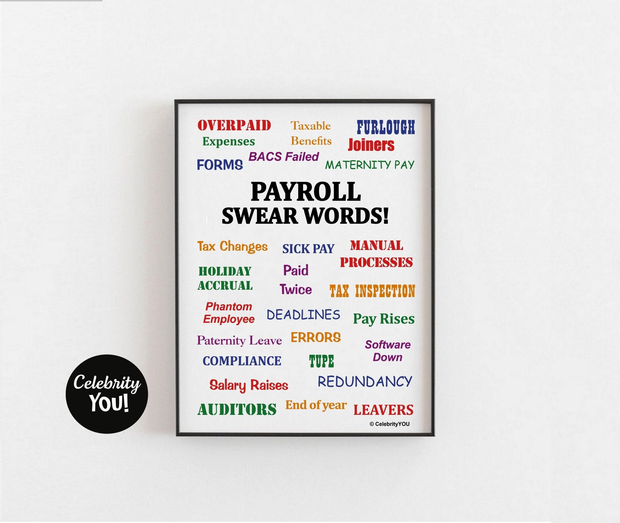 Payroll Swear Words PRINTABLE Office Decor, Funny Payroll Manager Gift, Coworker Present, Pet