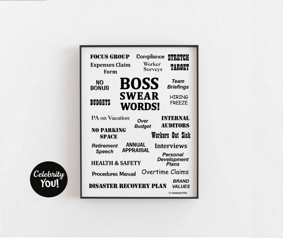 Boss Swear Words PRINTABLE Office Decor, Funny BOSS Gift, Boss Pet