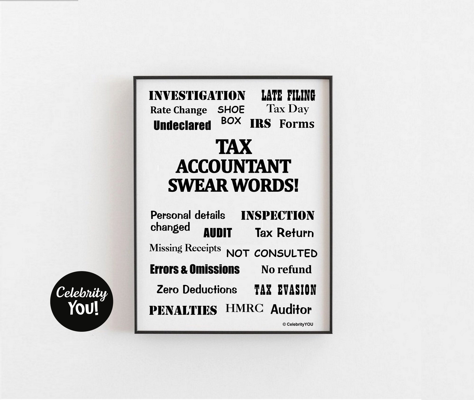 Tax Accountant Swear Words PRINTABLE Office Decor, Funny CPA Gift, Pet
