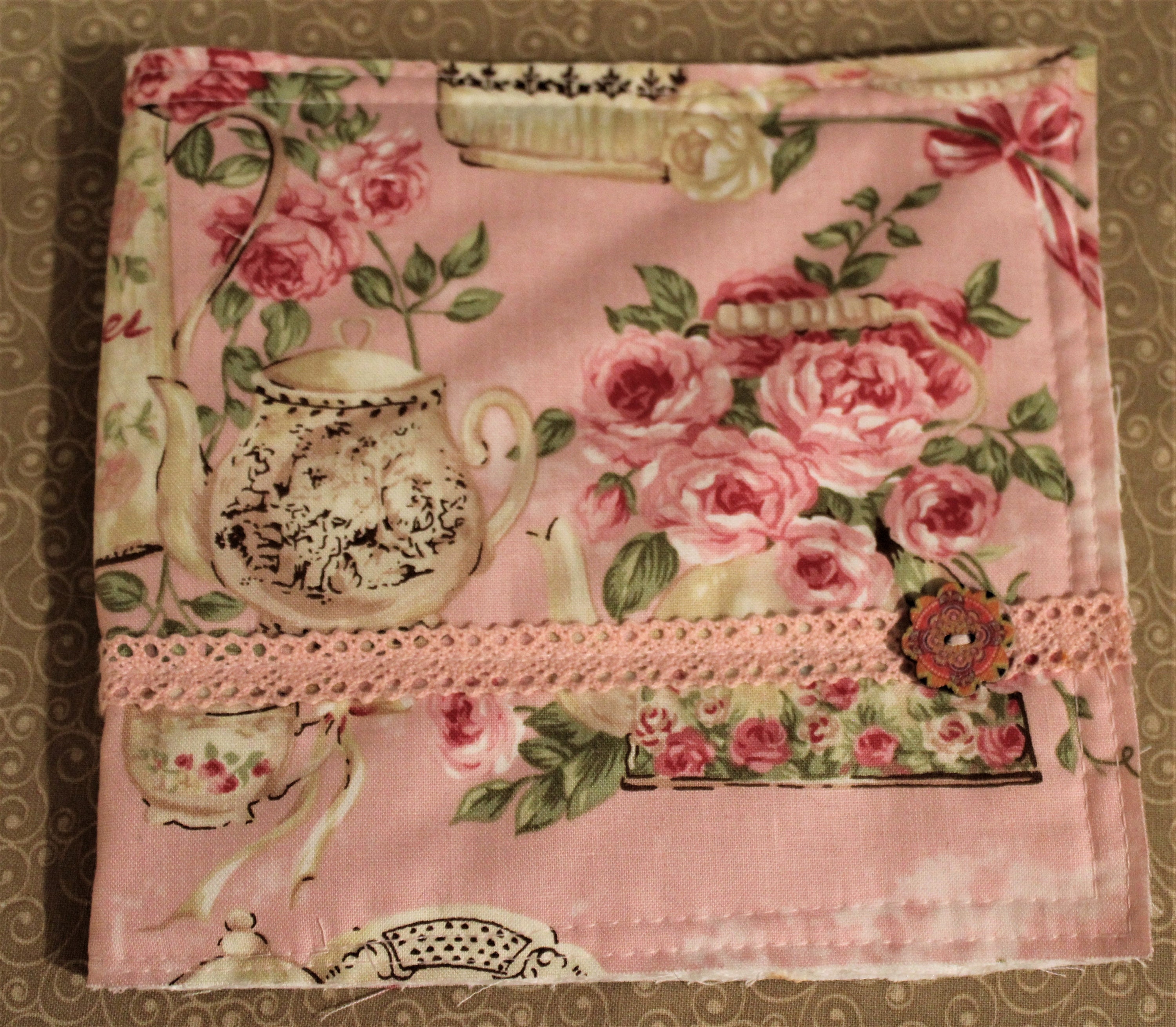 Fabric Junk Journal Cover A111. Shabby Chic Pink Junk Journal Cover