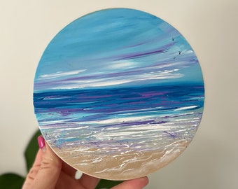 Sea Air - Original Acrylic Seascape Painting: 6&quot; Wooden Circle Panel