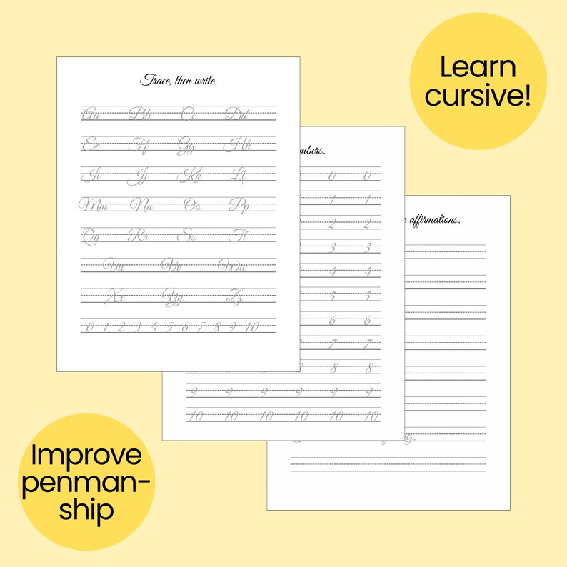 Cursive Handwriting Practice Worksheets | Kids & Adults (PDF) - Etsy