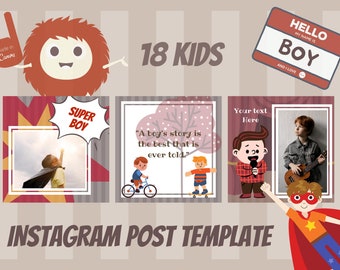 Kids Instagram Template, Instagram Feed Template, Boy Template Instagram Canva, Instagram Post Templates Canva, Children Instagram Template