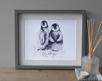 Personalised Penguin Gifts, Penguin Couple, Penguin Family Print, Penguin Print, Couples Gifts, Valentines Gift, Birthday Penguins