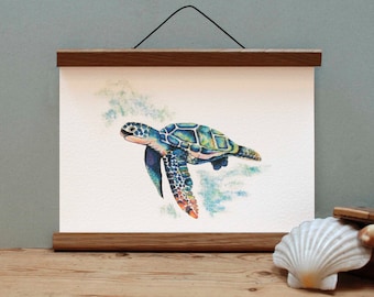 Sea Turtle Print, Sea Art, Turtle Painting, Coastal Print, Tropical Ocean, Home Decor, Sea Turtle, Underwater Animal Print