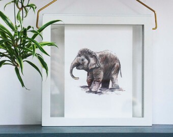 Elephant, Baby Elephant Nursery Print, Animal Nursery, Wall Art, Wall Print, Personalise, Gift, Animal, Jungle print, Zoo Animal, Cute Print