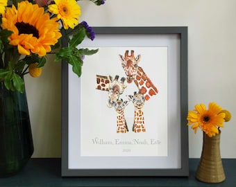 Baby Giraffe Print, Giraffe Wall Art Nursery, Baby Giraffe Nursery Picture, Personalise print, New Baby, Mum and Baby Giraffe, New Born Gift