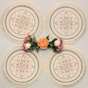 DEVINITA Set of 1, 2 or 4 round placemats (Ø 35cm),  table mats in Boho style with mandala pattern