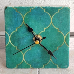 Handmade marble tile clock with oriental motif
