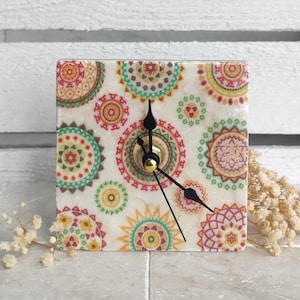 Handmade marble tile clock with oriental motif